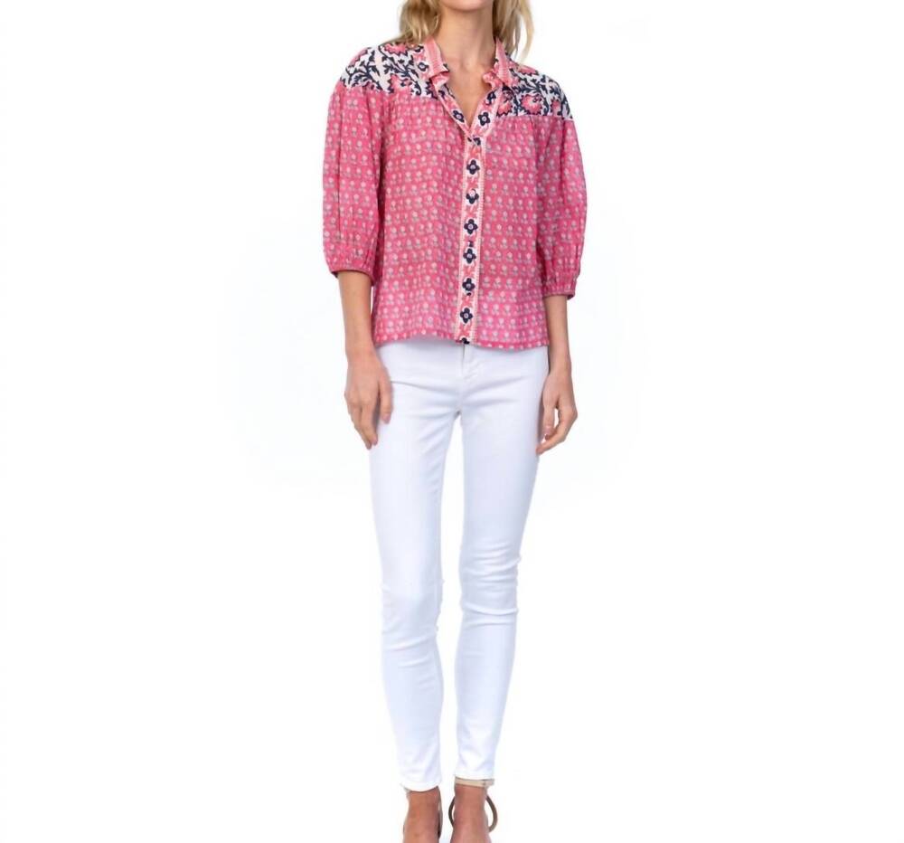 NEW MAHILA mitch button down top in pink